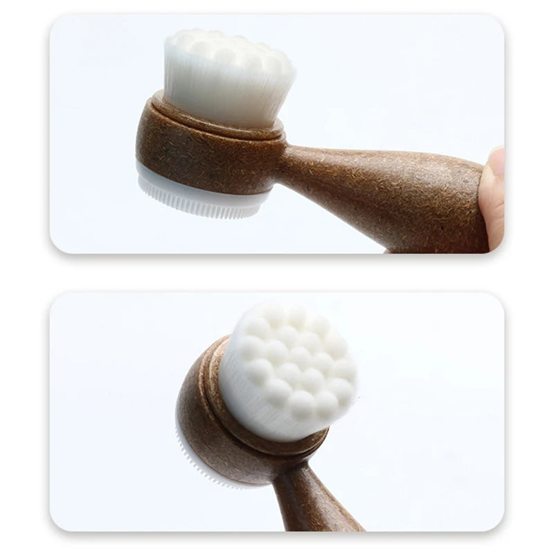 Facial Brush Double Sided Facial Cleanser Blackhead Removing Pore Cleaner Exfoliating Facial BrushCoconut Shred Handle Eagle Beacon