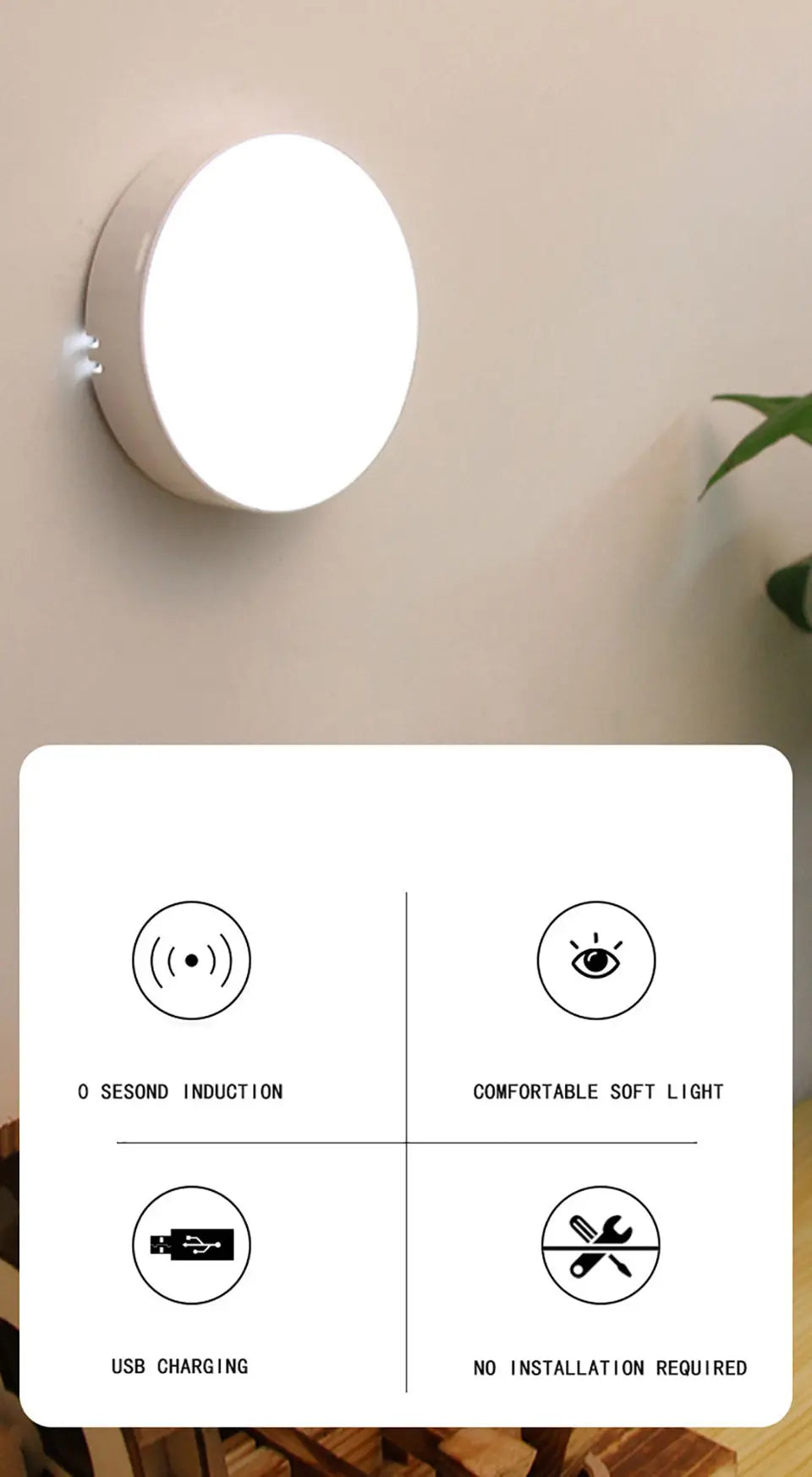 Motion Sensor Light USB Rechargeable Night Light LED Lamp for Kitchen Bedroom Stairs Hallway Cabinet Closet Wardrobe Nightlight Eagle Beacon