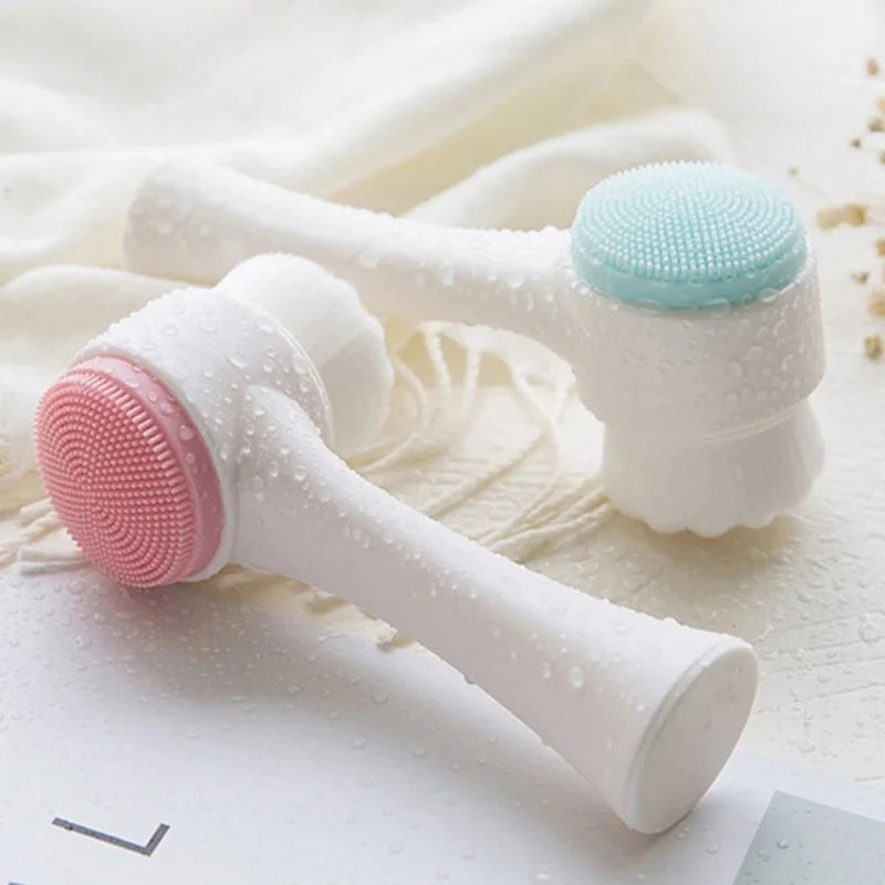 3D Double Silicone Facial Cleansing Brush Manual Massage Facial Brush Soft Bristles Exfoliator Double Sided Face Wash Brush Eagle Beacon