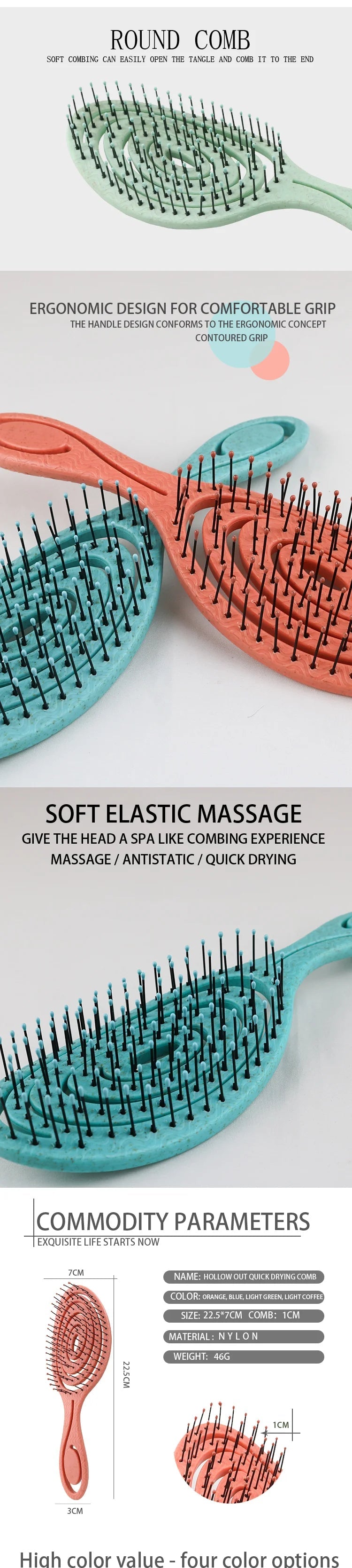 Hair Massage Comb Bristle Nylon Hairbrush Curly Detangle Hair Brush for Salon Hairdressing Tools Eagle Beacon