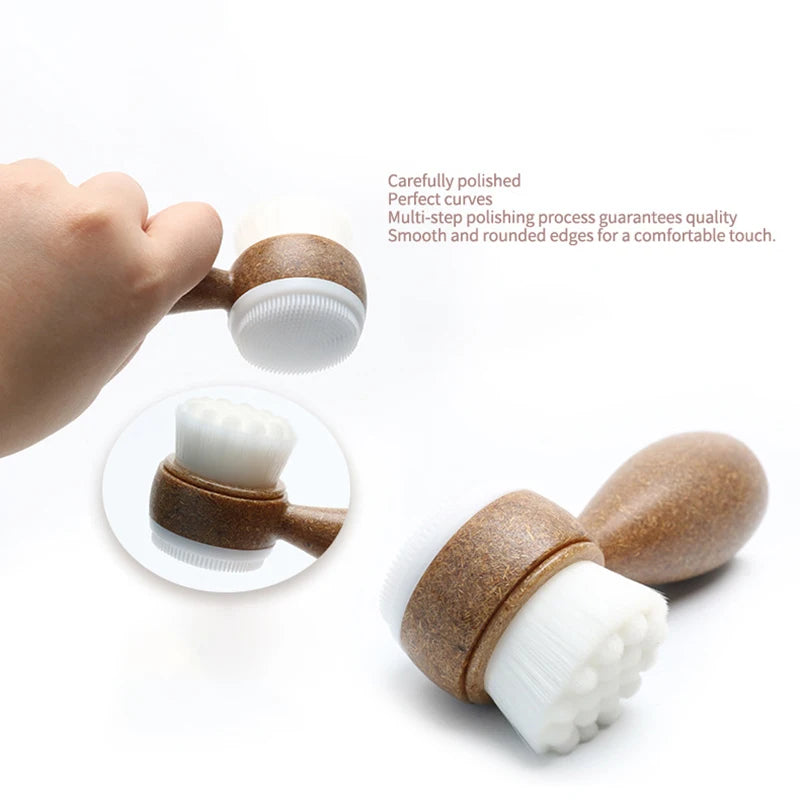 Facial Brush Double Sided Facial Cleanser Blackhead Removing Pore Cleaner Exfoliating Facial BrushCoconut Shred Handle Eagle Beacon