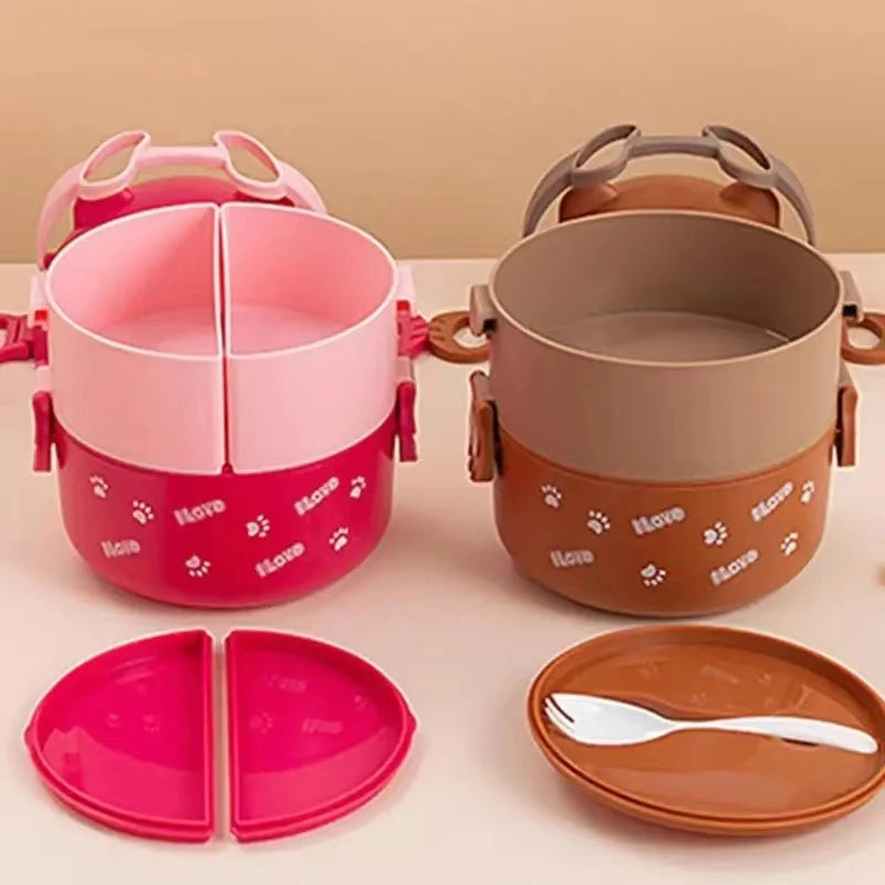 Lunch Box Portable Insulated Lunch Container Set Stackable Bento Cartoon Eyeglass Bear Shape Food Storage Container For Kids Eagle Aerie