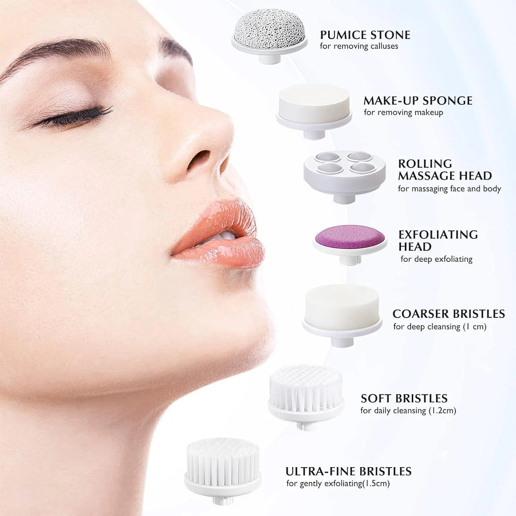 7-in-1 Electric Exfoliating Facial Cleansing Brush for Deep Cleansing and Massaging, with 7 Replaceable Brush Heads. Eagle Beacon