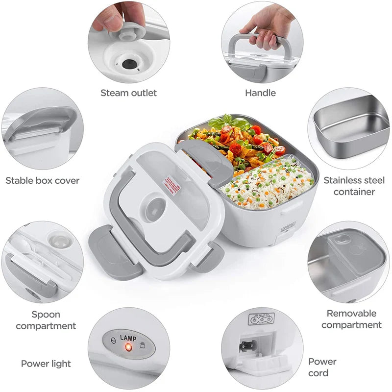 Electric Heated Lunch Box Stainless Steel Outdoor Portable Car Office Food Heating Warmer Container 12V 24V 110V 220V EU US Plug Eagle Aerie