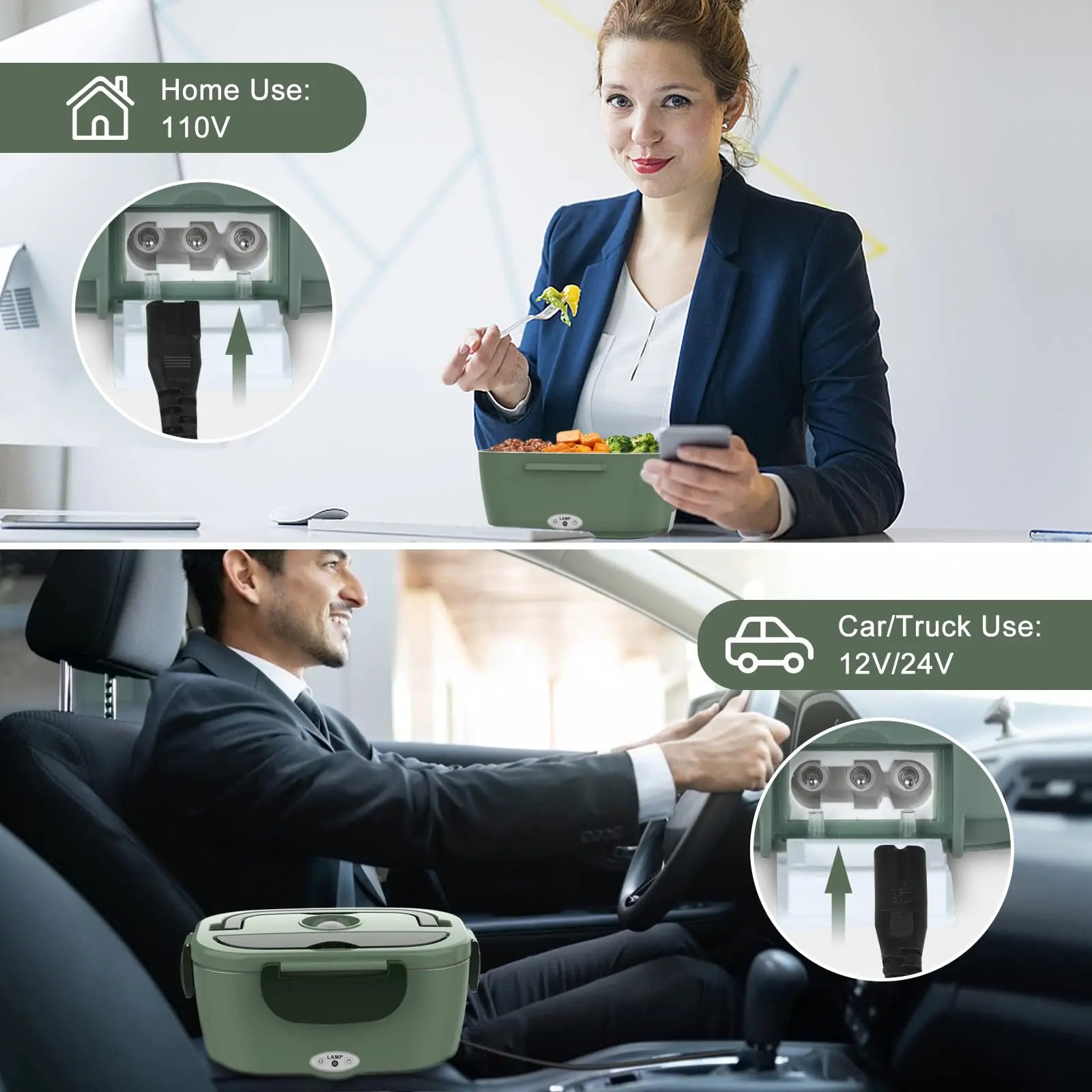 Electric Lunch Box for Adults, 80W Heated Lunch Box Portable Food Warmer Lunch Box for Work/Men/Car/TrucLeakproof 2 Compartments Eagle Aerie