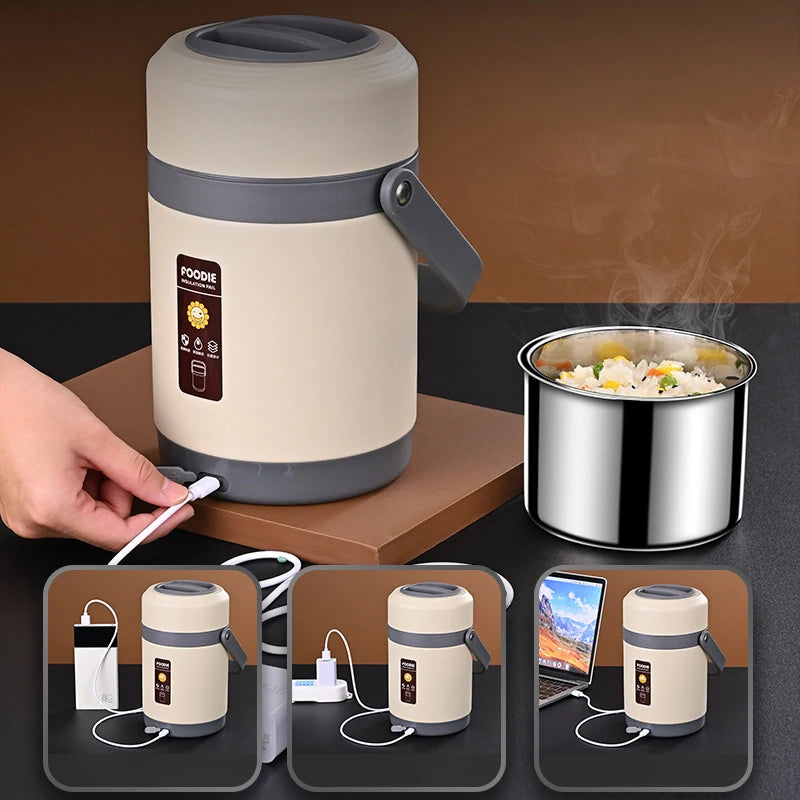 USB Electric Heated Lunch Boxes Stainless Steel Food Warmer Container Thermal Jar for Hot Food Thermal Boxes for Office School Eagle Aerie