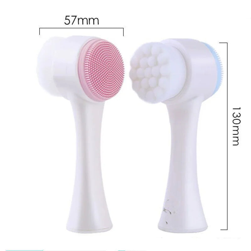3D Double Silicone Facial Cleansing Brush Manual Massage Facial Brush Soft Bristles Exfoliator Double Sided Face Wash Brush Eagle Beacon