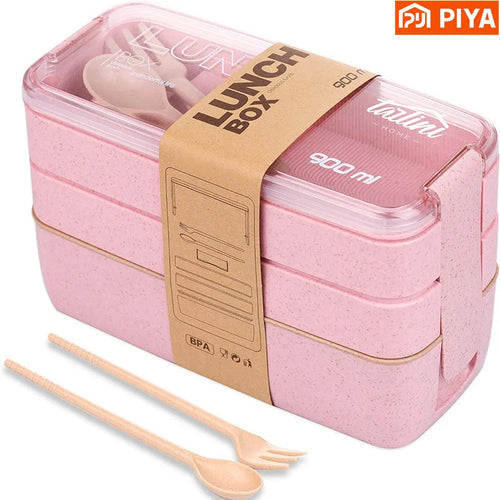 3-In-1 Compartment Wheat Straw Bento Box Reusable Tableware Lunch Containers Meal and Snack Food Containers Portable Lunch Box Eagle Aerie