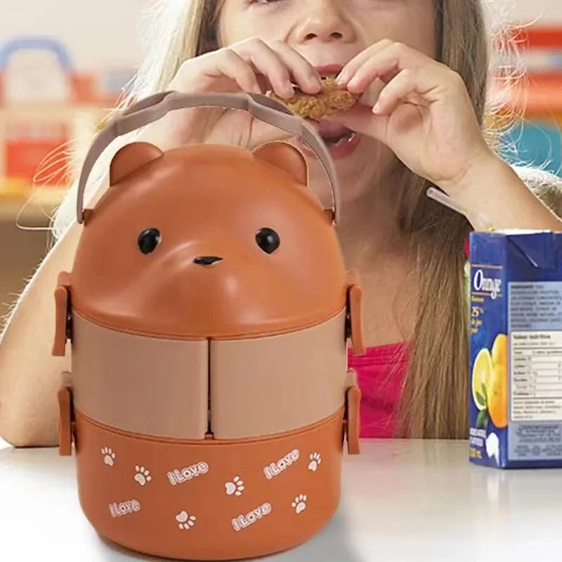 Lunch Box Portable Insulated Lunch Container Set Stackable Bento Cartoon Eyeglass Bear Shape Food Storage Container For Kids Eagle Aerie