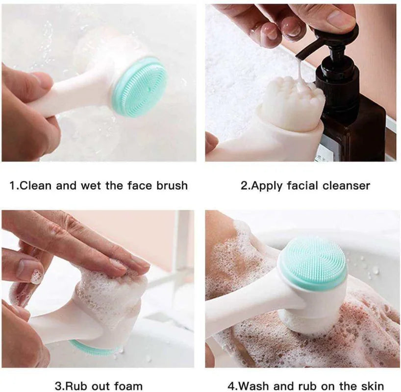3D Double Silicone Facial Cleansing Brush Manual Massage Facial Brush Soft Bristles Exfoliator Double Sided Face Wash Brush Eagle Beacon