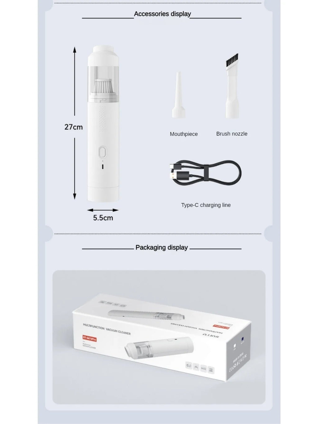 Portable Car Vacuum Cleaner: Mini Handheld Cordless Cleaner with Blower Function, Powerful Suction, and Brushless Motor Eagle Beacon