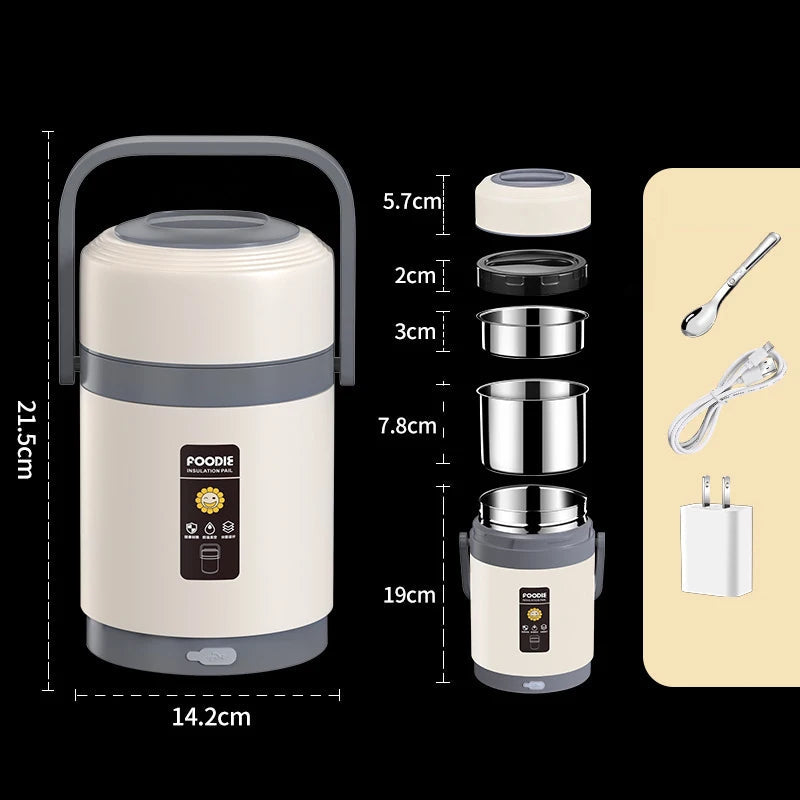 USB Electric Heated Lunch Boxes Stainless Steel Food Warmer Container Thermal Jar for Hot Food Thermal Boxes for Office School Eagle Aerie
