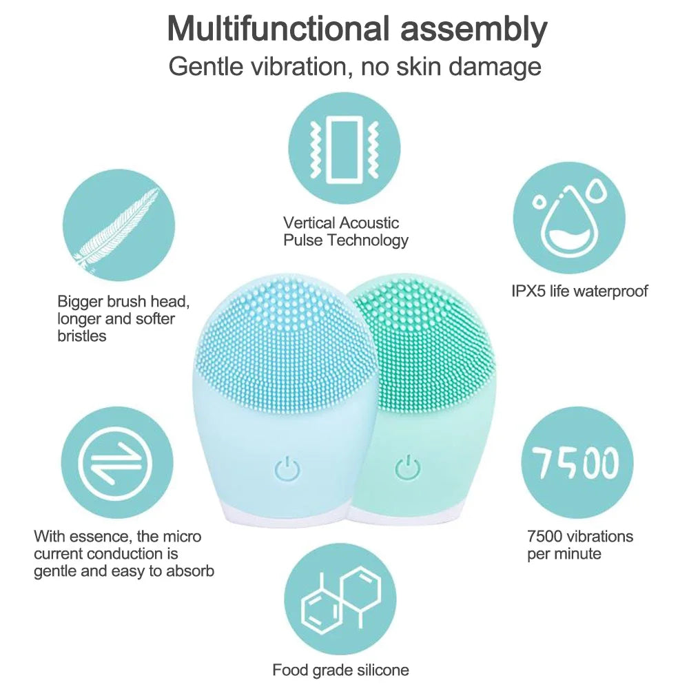 Electric Facial Cleansing Brush Face Skin Care Tools Waterproof Silicone Sonic Cleanser Facial Eagle Beacon