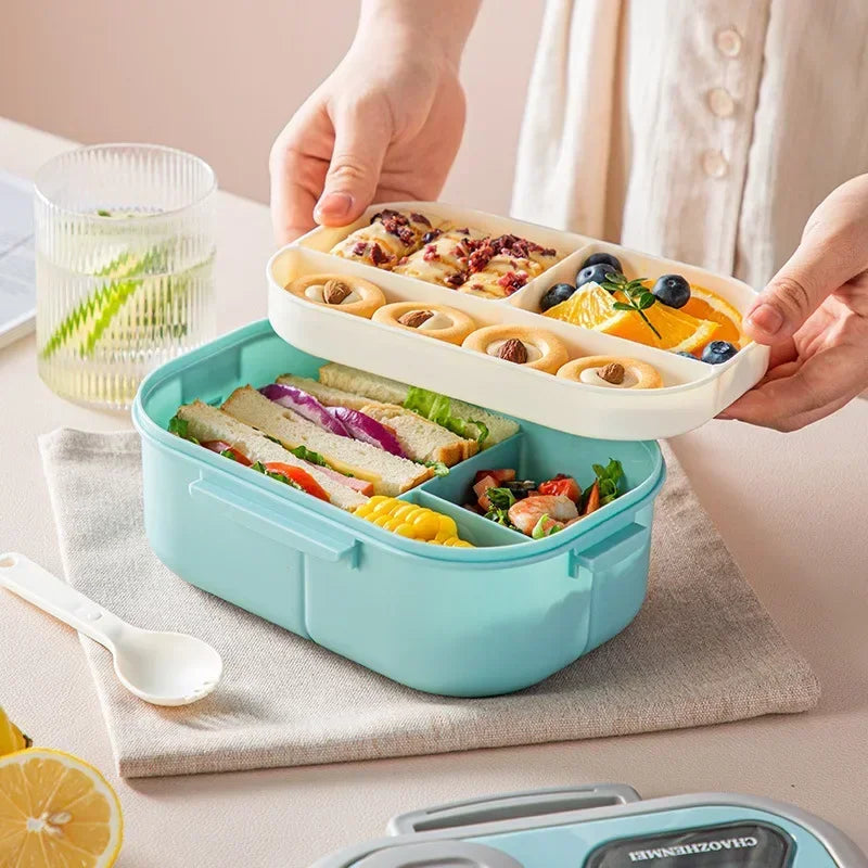 Portable Lunch Box Compartment Wheat Straw Bento Carrying Handle Box Reusable Tableware Containers Meal Snack Food Containers 라면 Eagle Aerie