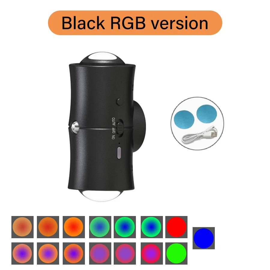 Motion Sensor LED Wall Light Tricolor RGB Rechargeable Double-head Magnetic Spotlight For Bedroom Hallway Stair Ambient Lightin Eagle Beacon