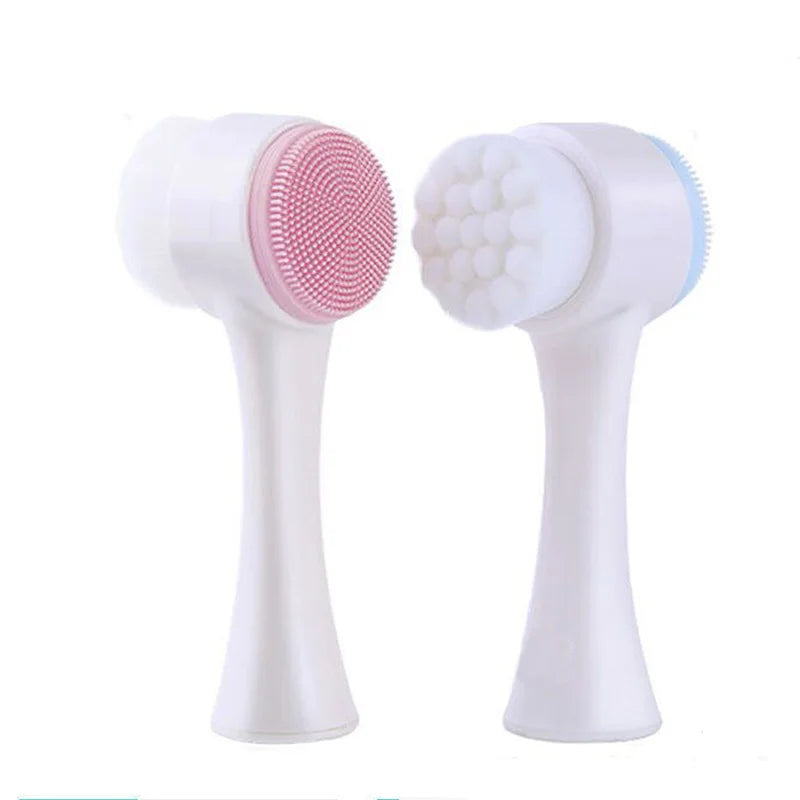 3D Double Silicone Facial Cleansing Brush Manual Massage Facial Brush Soft Bristles Exfoliator Double Sided Face Wash Brush Eagle Beacon